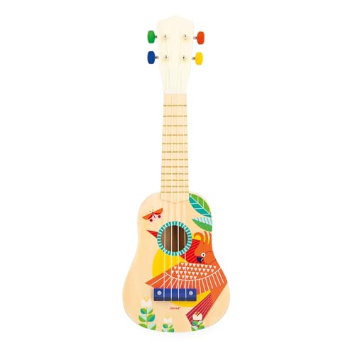 Janod - Gioia Ukulele aus Holz - Musikinstrument für Kinder - Rollenspiel und Musikalische Früherziehung - Wasserfarbe - Ab 3 Jahren, J07652