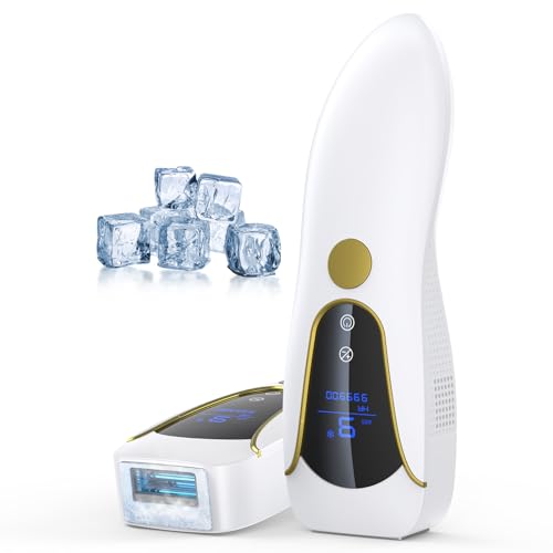 IPL Geräte Haarentfernung Laser, Schmerzfreie Haarentfernungsgerät mit Eiskühlsystem, 3 Funktionen, 9 Stufen, 600NM Rotlicht, Haarentferner zu Hause für Frauen Männer Achseln Bikini Beine Körper, Weiß