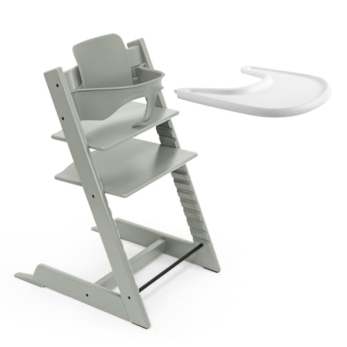 Stokke Tripp Trapp Hochstuhl (Glacier Green) mit Stokke Tray (White) - ein verstellbares, ergonomisches und leicht zu reinigendes Babyset für Kinder im Alter von 6-36 Monaten