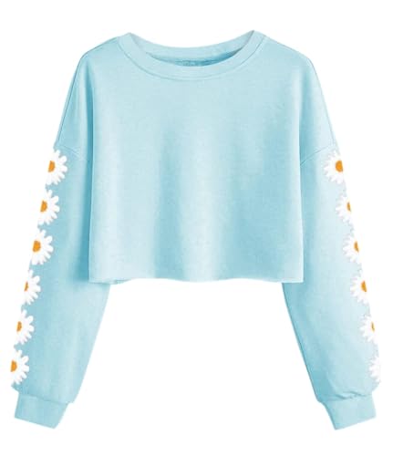 Imily Bela Mädchen Sweatshirts Daisy Printed Langarmshirt Cute Kinder Pullover Crop Tops Casual Kleidung(Blau, 9-10 Jahre)