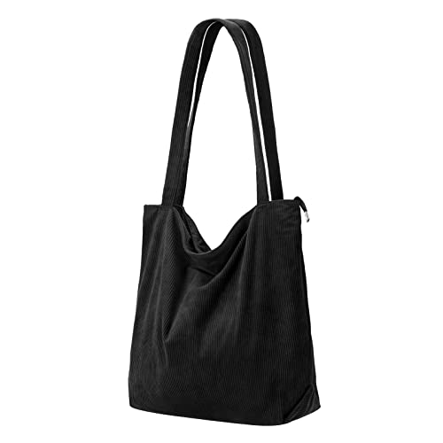 Tote Bag Damen Shopper Cord Tasche Groß Beuteltasche Schultertasche Mit ReißVerschluss,Stoff Umhängetasche Handtasche Für Schule Arbeit Büro Reisen Einkaufen Alltag,Geschenk für Damen