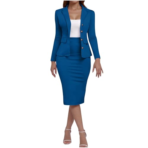 Rock Anzug Damen Elegant 2 teiler, Anzug Jacke mit Bleistiftrock Schlitz Bodycon Midirock Outfits Business Langarm Blazer und Bleistift Midi Rock Set Büro Arbeits Outfit Hochzeit Gäste Anzüge Sets