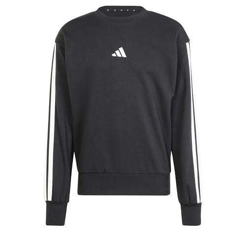 Adidas Men's Essential Three Stripes French Terry Sweatshirt, Black/White, L
