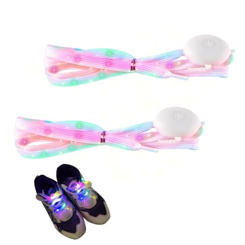Begonia 1 Paar LED Blinkende Schnürsenkel,3 Modi LED-Nylon Shoelaces, 7 Farben Blinkender Schnürsenkel,Regenbogenschnürsenkel für Party,Hip-Hop,Tanzen,Sportschuhe,Freizeitschuhe