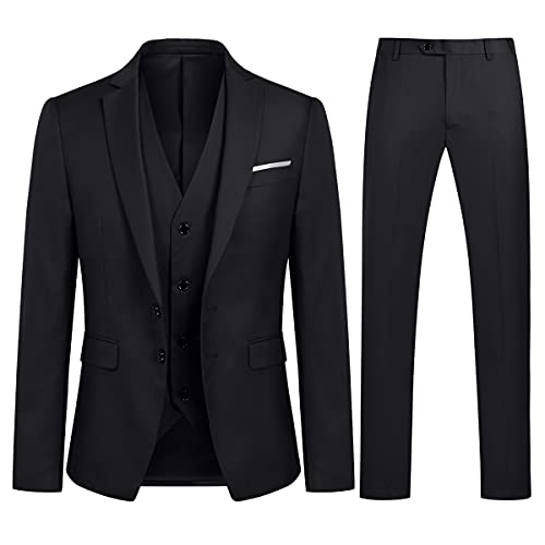 YOUTHUP Anzug Herren 3 Teilig Anzüge Slim Fit 2-Knopf Herrenanzug Modern Formell Sakko Weste Hose für Business Hochzeit, Schwarz, M