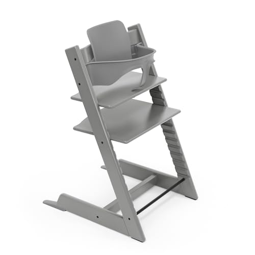 Stokke Tripp Trapp Hochstuhl, Storm Grey - Inklusive Stuhl + Baby Set2 für Kinder von 6-36 Monaten - Verstellbar, ergonomisch & leicht zu reinigen