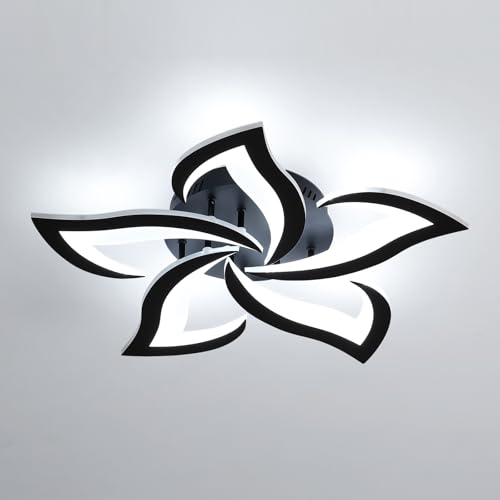 Comely Deckenlampe, LED Deckenleuchte 60W 6750lm, Kaltes Weiß 6500K Moderne Blütenblatt Design Deckenlampe für Wohnzimmer Küche Schlafzimmer Esszimmer, Dia 60cm,Schwarz