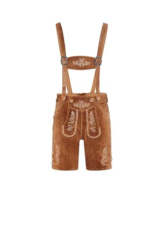 Trachten Herren Lederhose Kurz mit Träger Gr.46-60 Trachtenlederhose - Trachten Herren (Kurz 50, Hell Braun)