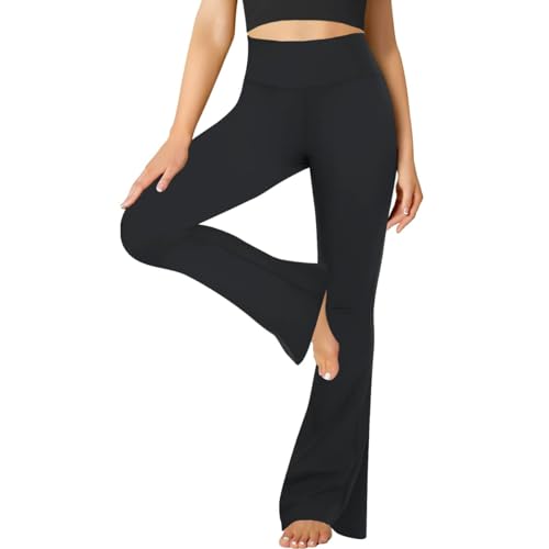 FuelMeFoot Flared Yogahose Damen Leggings High Waist Schlaghose Blickdicht Leggins Bootcut Jogginghose Jazzpants mit Bauchkontrolle Fitness. 1 Pack-001-Schwarz M