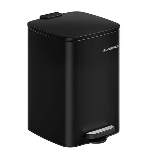 SONGMICS Mülleimer Küche, 20 Liter Abfalleimer, Tretmülleimer, Stahl, mit Inneneimer, Softclose, Offenhaltefunktion, tintenschwarz LTB592B02
