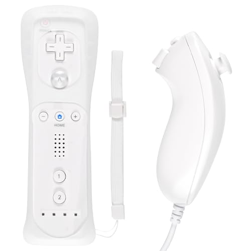 Funmo Set of 2 Wii Controller Remote with Nunchuck Wii Controller,Retro Wii Remote Controller und Nunchuck Controller kompatibel mit Wii/Wii U, inklusive Silikonhülle und Handgelenkband(White)