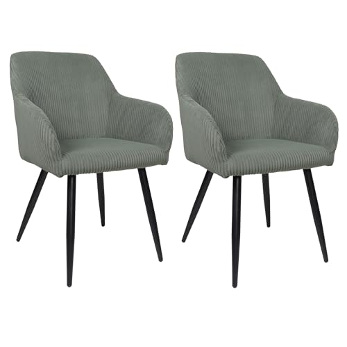 Albatros Esszimmerstuhl SILA – 2er Set Polsterstühle mit Armlehnen, Cord-Bezug, Grün | Küchen- & Esszimmerstühle für Küche, Wohnzimmer & Esszimmer | Esstisch Stühle