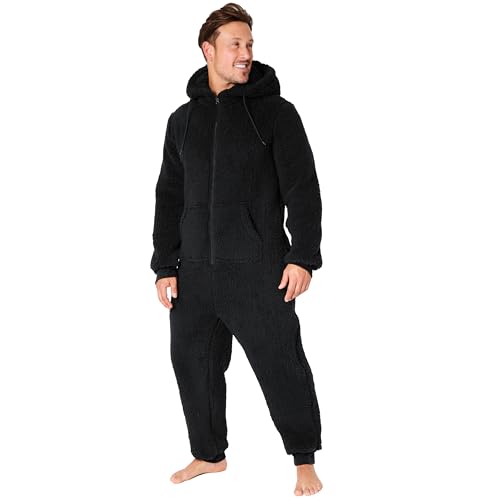CityComfort Schlafoveralls für Herren und Teenager, Fleece Onesie Jumpsuit Warm Kuschelig Lang M-3XL - Geschenke für Männer (Schwarz, XL)