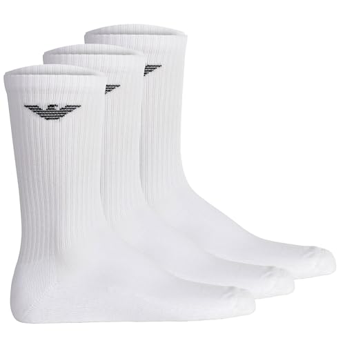 Emporio Armani Herren Casual Cotton 3-Pack Sneaker Socks 3er-Pack Sneakersocken, Weiß/Weiß/Weiß, L-XL
