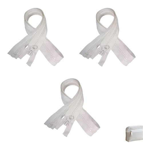 3 Stück 30 cm Teilbare Kunststoff Reißverschlüsse in Weiß Robuste Jackenreißverschlüsse zum Einnähen für Kleidung, Mäntel, Taschen, Heimtextilien, DIY Nähprojekte und Handarbeitszubehör
