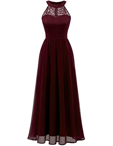 Wedtrend Damen Brautjungfer Kleid Chiffon Abendkleid Party Ballkleider Damen Lang Neckholder Burgund WT0201 Burgundy XS