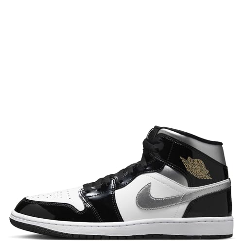 Air Jordan 1 Mid SE Herrenschuhe (HV0789-010, Schwarz/Weiß/Metallic Gold/Metallic Silver), Größe 47