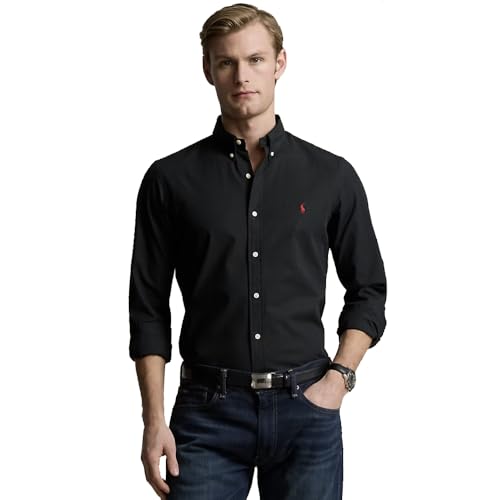 Ralph Lauren Tailliertes Hemd aus Stretch-Popeline, Schwarz , XL