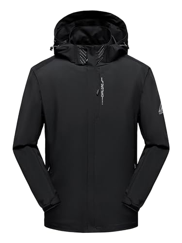 AMZSPORT Regenjacke Herren Winddichte Jacke Mit Kapuze Wasserdicht Leicht Packbar Atmungsaktiv für Outdoor, Laufen, Reisen,Wandern,Schwarz L