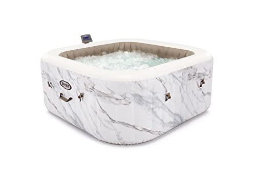 Intex 28464EX - Whirlpool aufblasbar PureSpa Calacatta Quadrat, 4 Personen, 140 Düsen und 4 Jets, Heizung, PVC, Mehrfarbig, 175x175x71 cm