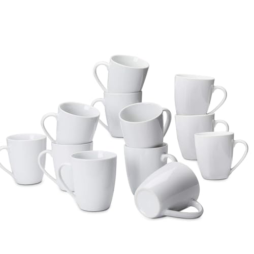 Amazon Basics Kaffeetassen-Set, 12-teiliges Porzellan, 355 ml, Weiß