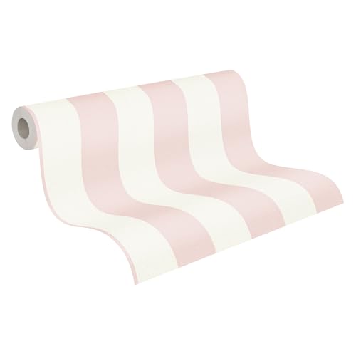 A.S. Création Trendwall 2 Vliestapete mit Blockstreifen 0,53 x 10,05 m – Rosa, Weiß – dezente Streifentapete Made in Germany – 381013
