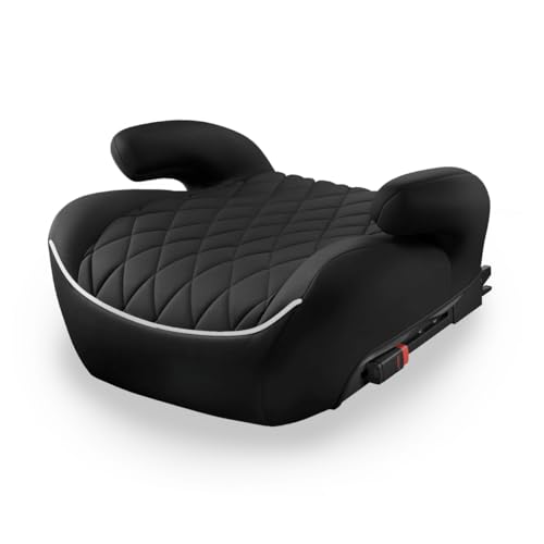 LST Kindersitzerhöhung ISOFIX i-Size ECE R129 geprüft Sitzschale Kindersitz 125-150cm 15-36kg – HDPE Kunststoff, ergonomische Armlehnen, Auto Sitzerhöhung Kinder, Gruppe 2&3 (Schwarz, mit ISOFIX)