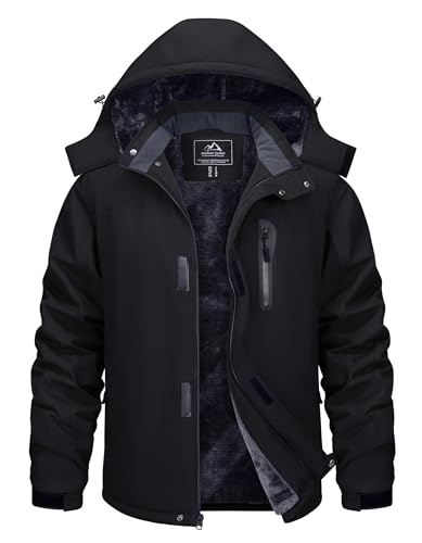 TACVASEN Herren Winterjacke Wasserdicht Outdoorjacke Atmungsaktiv Warme Gefütterte Snowboardjacke Winddicht Schwarz, XL