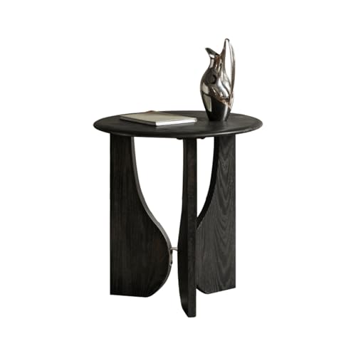YESWOOD Massivholz Beistelltisch, Couchtisch aus Eiche, runder Beistelltisch mit skulpturalem Design und schwarzer Offenlackierung, für Wohnzimmer und Balkon, Sofatisch modern, 50×50×55 cm, Schwarz