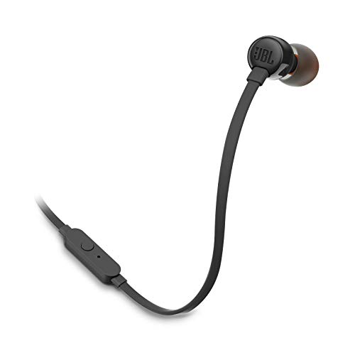 JBL Tune 110 – In-Ear Kopfhörer mit verwicklungsfreiem Flachbandkabel und Mikrofon in Schwarz – Für grenzenlosen Musikgenuss mit der Pure Bass Sound Technologie