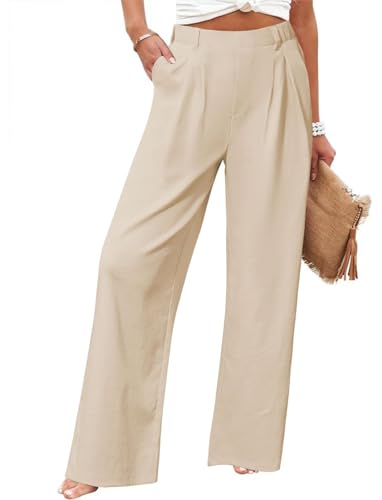 Friptspyg Palazzo Hose Freizeithose Damen Sommer Hohe Taille Palazzo Elastische Freizeithose mit Taschen,Khaki S