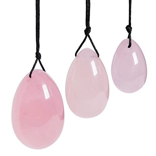 Nupuyai Rosenauarz Yoni Eier Set von 3 mit Schnur, gebohrter Kristall Massage Stein Ovaler Kegel Ei für Frauen Kegel Übung Stärkung Beckenbodenmuskeln