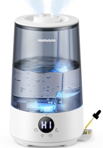 Homvana Luftbefeuchter Schlafzimmer Top-Fill, 3.6L 360°Cool Mist 34H Dauerhaft, Ruhig 16dB (SilentSpary Tech) Klein, Luftbefeuchter Pflanzen, Growtent, Pflanzenbefeuchter, Humidifier Plants (Grau)