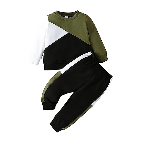 WERNZATT-2PCS Baby Jungen Mädchen Kleidung Sets Langarm-Sweatshirt Elastische Taille Hosen Farbblockierung Kinderkleidung (Green, 3-4 Years)