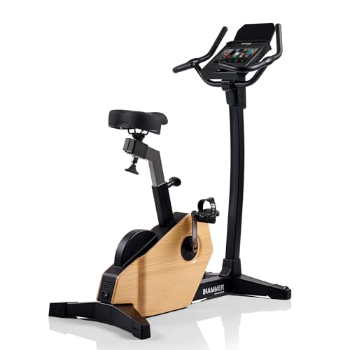 HAMMER Ergometer Spheris 4.0 NorsK, edles Holz-Design, 10 kg Schwungmasse, Tablethalterung, Bluetooth, kompatibel mit Kinomap und Zwift, bis 180 kg belastbar