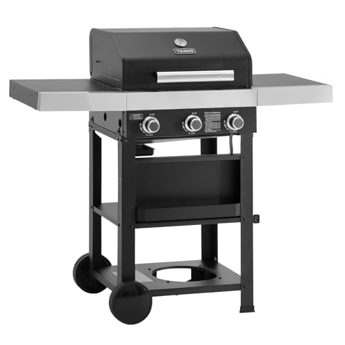 TAINO WABAYA 3+0 Gasgrill Grillwagen 3 Brenner Keramik Sear-Burner Piezo-Zündung Thermometer Warmhalterost Schwarz Matt