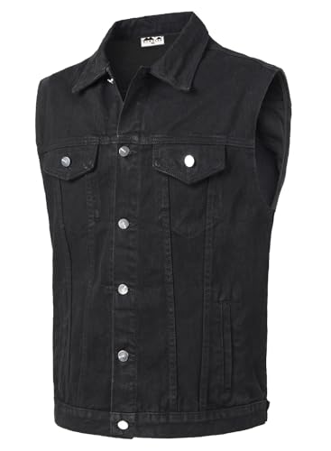 KTWOLEN Herren Kutte Jeans Weste Vintage Denim Weste Jeansweste Bikerweste Ärmellos Jeansjacke Motorradweste, Schwarz, 4XL