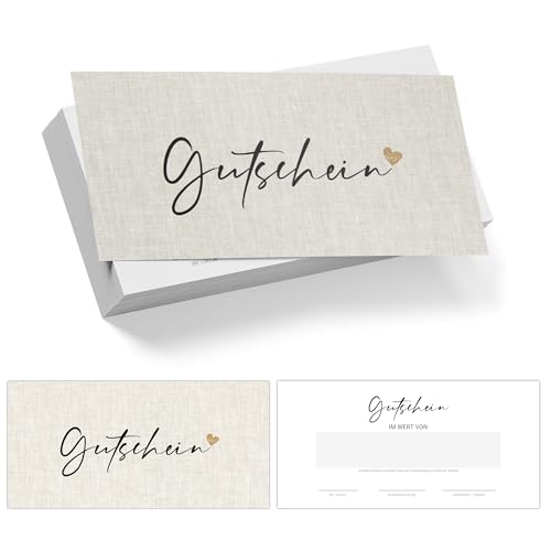 Gutscheinkarten zum Selbstausfüllen (25er Set, DIN Lang) | Blanko Gutschein zum Ausfüllen als Vorlage für Massage, Kosmetik, Friseur und andere | Gutscheinvorlagen Neutral und Edel