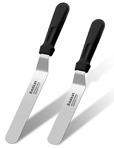Anaeat Glasurspatel, Set mit 2 professionellen, abgewinkelten, versetzten Kuchenspateln mit 15 cm, 20 cm Edelstahlklingen – verdicktes Zuckergussmesser zum Dekorieren von Kuchen, Gebäck und Backen