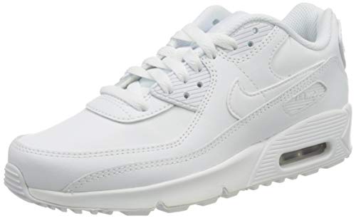 Nike Girls AIR MAX 90 LTR (GS) Running Shoe, White/White-Metallic Silver-White,40 EU