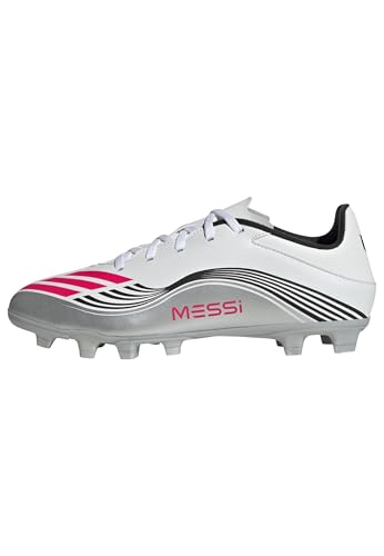 adidas Unisex F50 Messi Club Firm Ground/Multi Ground Football Boots, Cloud White/Lucid Red/Silver Metallic, 43 1/3 EU