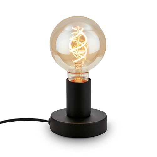 BRILONER - Nachttischlampe Retro mit Kabelschalter, E27 Fassung, max. 10 Watt, Tischlampe vintage, Lampe, Schreibtischlampe, Tischleuchte, Bürolampe, Leselampe Bett, Leselicht, 10x9 cm, Schwarz