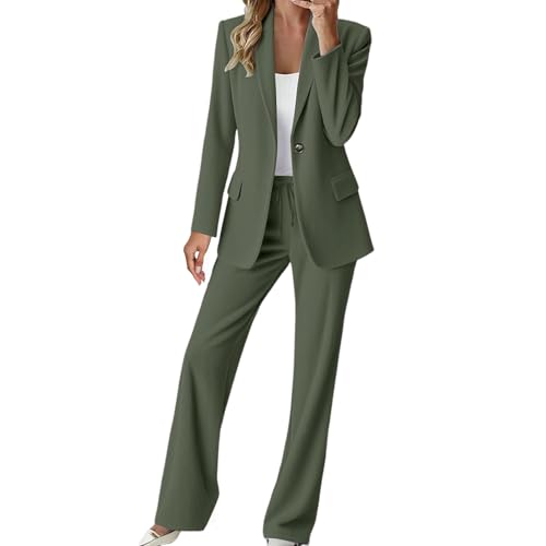 Zweiteiler Hosenanzug Damen Herbst-Winter - 2 Teiler Damen Elegant Hochzeit Revers Anzugjacke Cord Anzug Set Business Büro Cardigan Langarm Blazer Hose Kordsamt Outfit Slim Fit Freizeitanzug