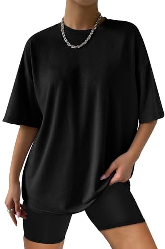 AirMood Damen-T-Shirt, übergroß, lockere Passform, Sommer, kurzärmelig, Oversize-T-Shirt, Schwarz, M