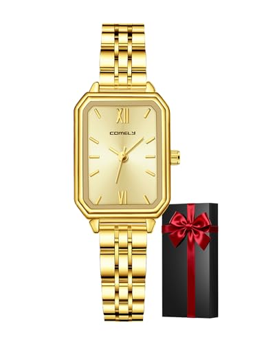 CIVO Armbanduhr Damen Gold Wasserdicht: Klein Edelstahl Analog Uhr Damen - Lässig Rechteckig Quartz Damenuhr - Stilvoll Geschenke für Frauen