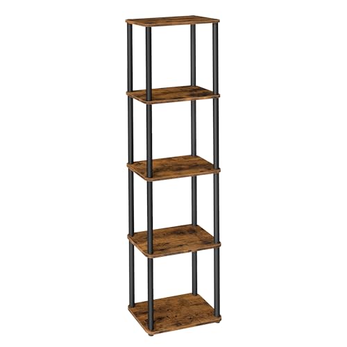 VASAGLE Superschnelle werkzeuglose Montage, Regal mit 5 Ebenen, Standregal, Aufbewahrungsregal, 23,8 x 38 x 139 cm, Wohnzimmer, Schlafzimmer, Küche, vintagebraun-tintenschwarz LLS135K01