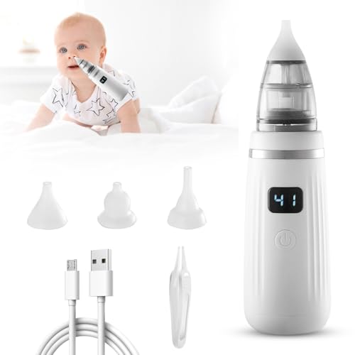 Nasensauger Baby, Bwaliffury Elektrischer Nasensauger Baby Staubsauger Wiederaufladbar Mit 5 Saugstärken 3 Silikonspitzen, Schleimlöser | Linderung für verstopfte, BPA-freie, Anti-Reflux-Design