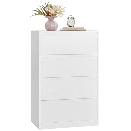 VASAGLE Kommode mit 4 Schubladen, Komodenschrank, Schubladenschrank, Wäschekommode, für Schlafzimmer, 40 x 60 x 97,4 cm, Modern Kailyn Kollektion, schneeweiß LTS614WE02