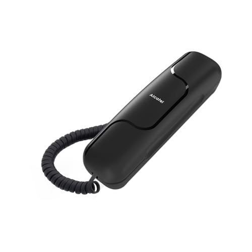ALCATEL T06 - Schnurgebundenes Festnetztelefon - Ultra-kompaktes Design - Wandmontage - Wahlwiederholungstaste - Hörgerätekompatibel - Klingeltonlautstärkeregler- Schwarz