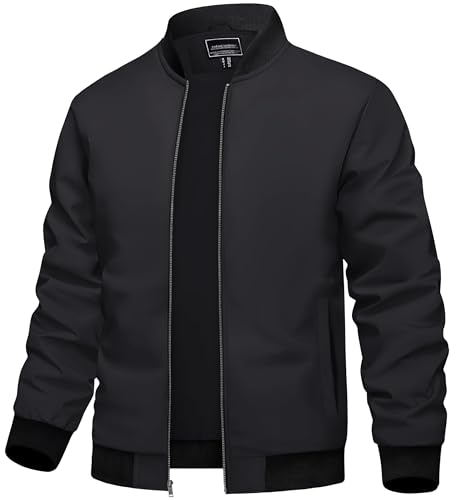 TACVASEN Leichte Sommerjacke Herren Bomber Blouson Dünne Sport Jacket Übergangsjacke Frühling Herbst mit Innentasche (M, Schwarz)